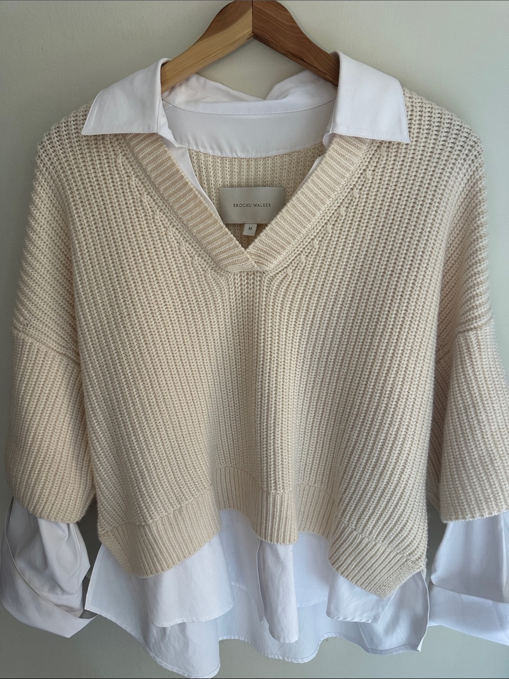 Brochu Walker Cream V-Neck Layered Knit Sweater